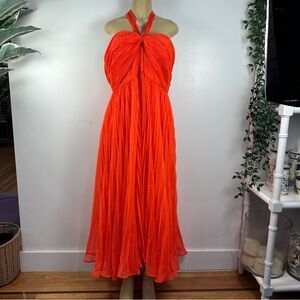 Phase Eight Strapless Halter Chiffon Dress Sz 16 UK 20 Orange Pleated Gown Prom